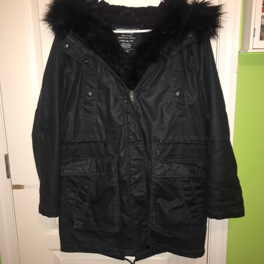 American Eagle Black Fleece Lined Parka
